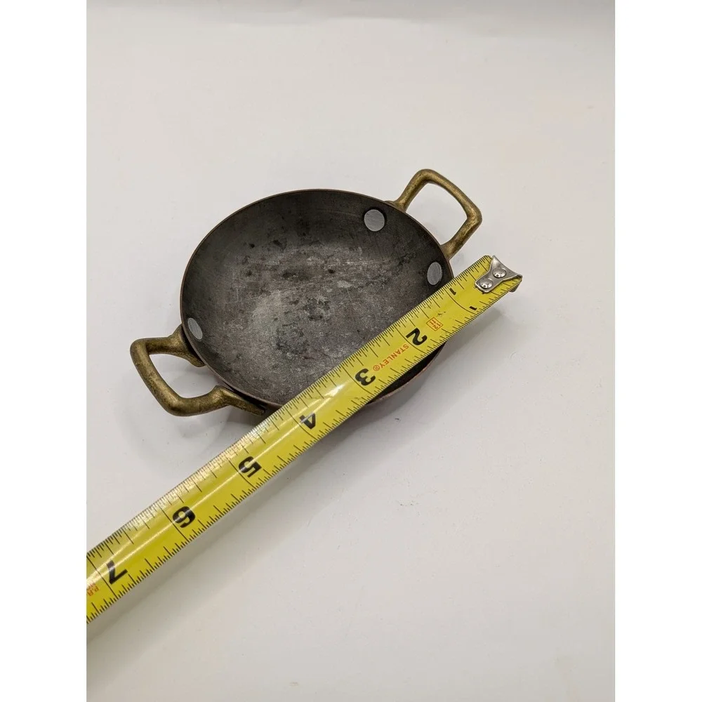 Vintage Miniature Copper Skillet Brass Handles Small Decorative Frying Pan 3.5in